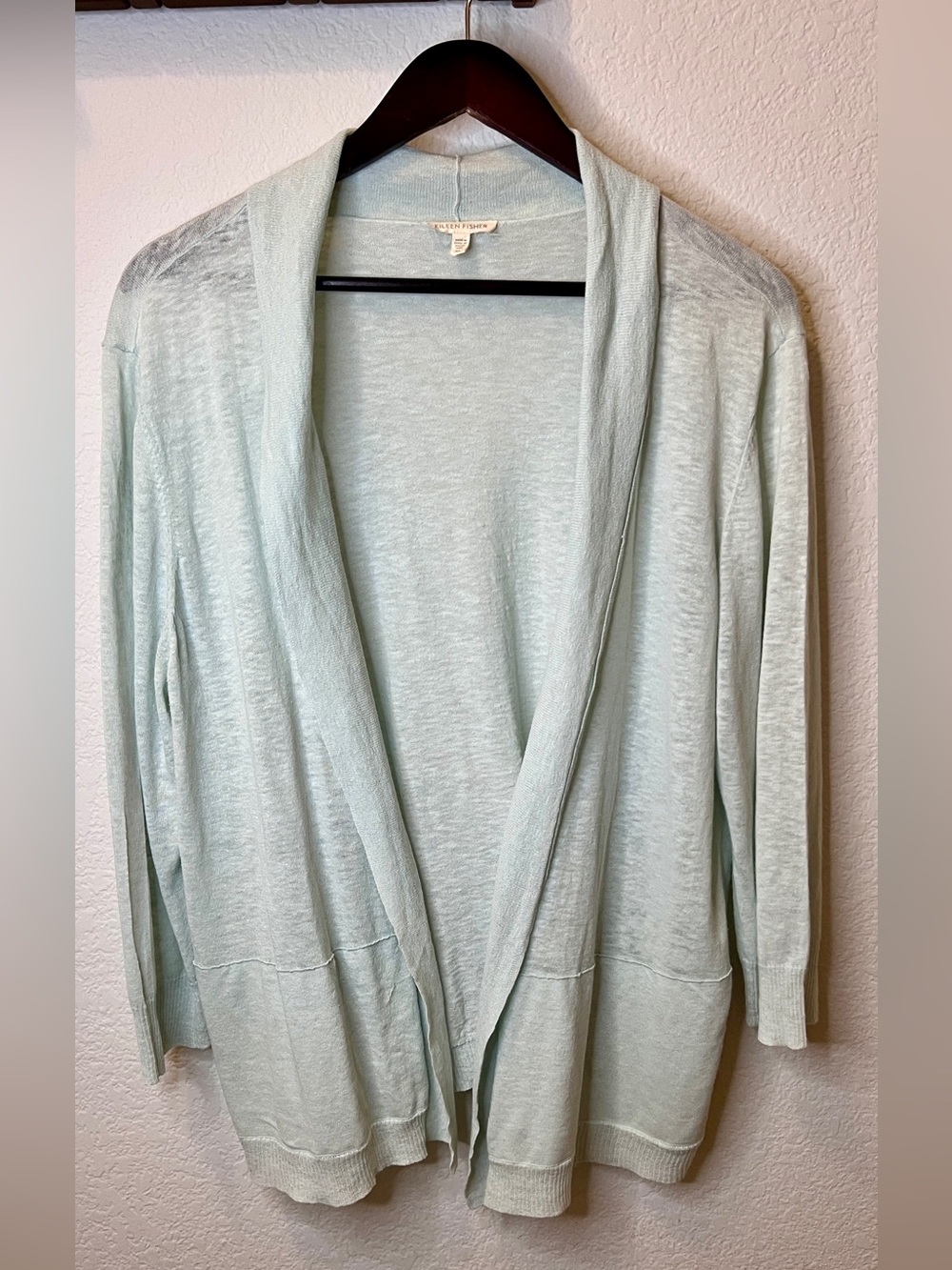 Eileen Fisher Organic Linen Cotton Open Cardigan Seafoam Mint Green Size XL